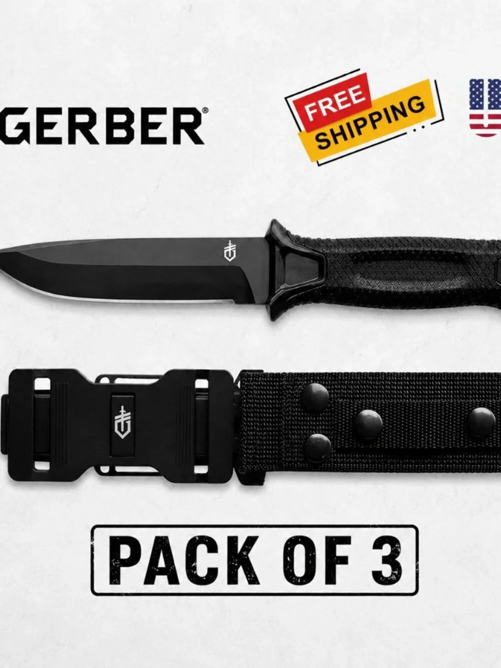 Gerber StrongArm Fixed Blade Knife Plain Edge - Coyote Black pack of 3